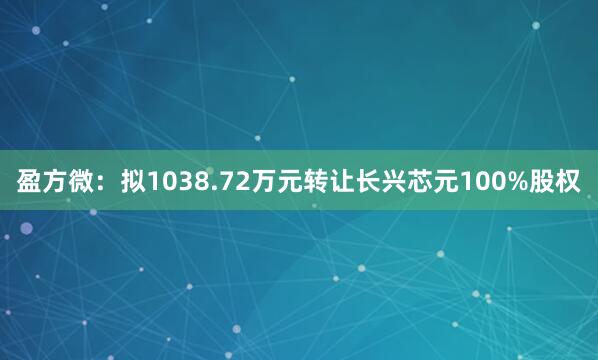 盈方微：拟1038.72万元转让长兴芯元100%股权