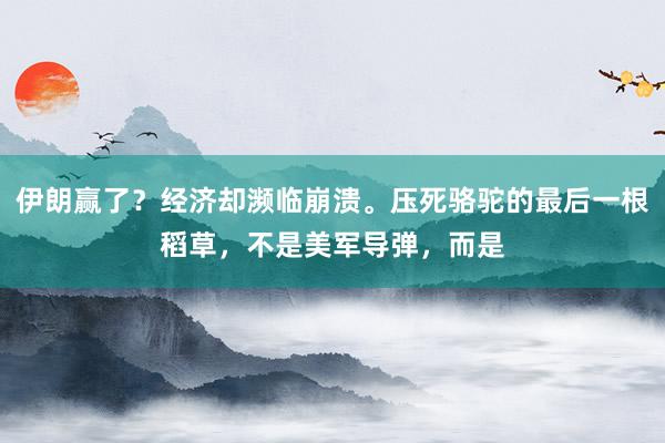 伊朗赢了？经济却濒临崩溃。压死骆驼的最后一根稻草，不是美军导弹，而是