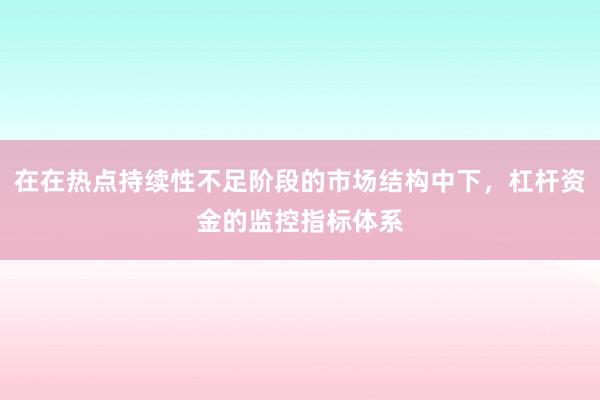 在在热点持续性不足阶段的市场结构中下，杠杆资金的监控指标体系