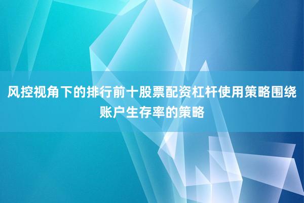 风控视角下的排行前十股票配资杠杆使用策略围绕账户生存率的策略