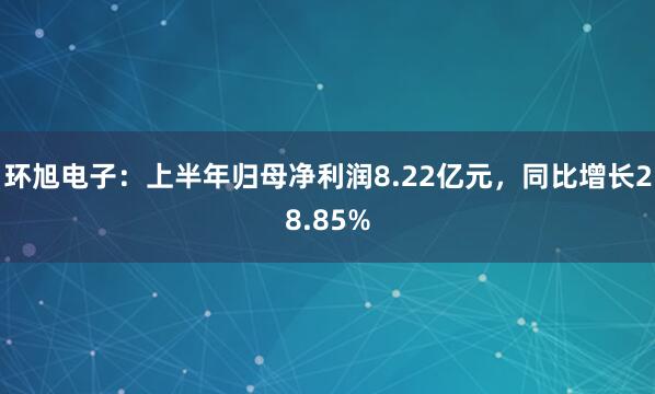环旭电子：上半年归母净利润8.22亿元，同比增长28.85%