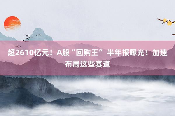 超2610亿元！A股“回购王” 半年报曝光！加速布局这些赛道