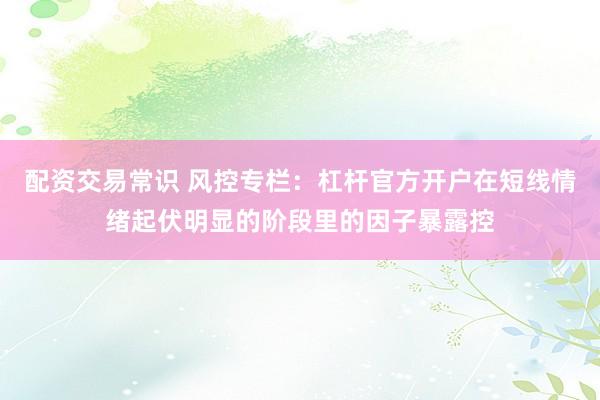 配资交易常识 风控专栏：杠杆官方开户在短线情绪起伏明显的阶段里的因子暴露控