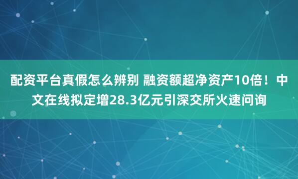 配资平台真假怎么辨别 融资额超净资产10倍！中文在线拟定增28.3亿元引深交所火速问询