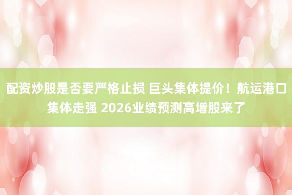 配资炒股是否要严格止损 巨头集体提价！航运港口集体走强 2026业绩预测高增股来了